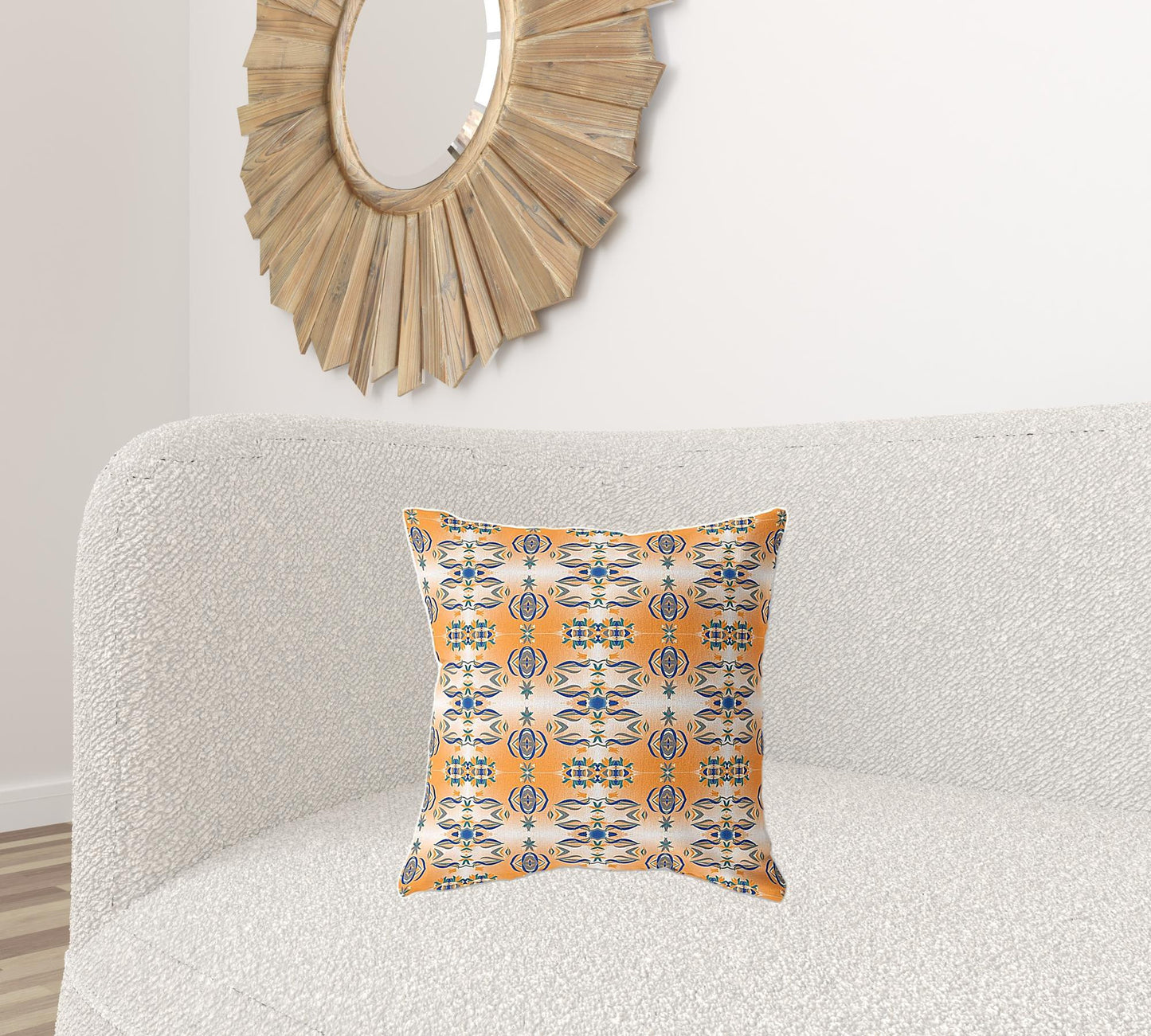 18" X 18" Orange And Gray Broadcloth Floral Throw Pillow