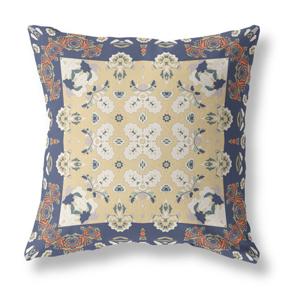 16" X 16" Blue Yellow Broadcloth Floral Throw Pillow