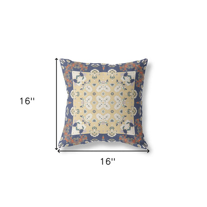 16" X 16" Blue Yellow Broadcloth Floral Throw Pillow