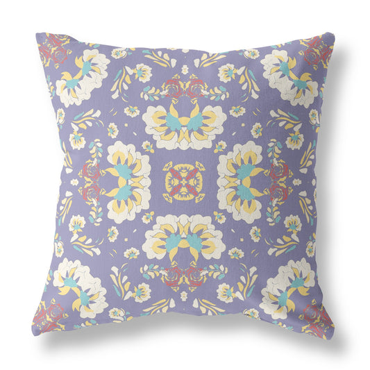 18" X 18" Purple Broadcloth Floral Throw Pillow