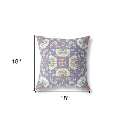18" X 18" Purple Broadcloth Floral Throw Pillow