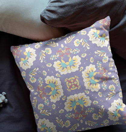 18" X 18" Purple Broadcloth Floral Throw Pillow