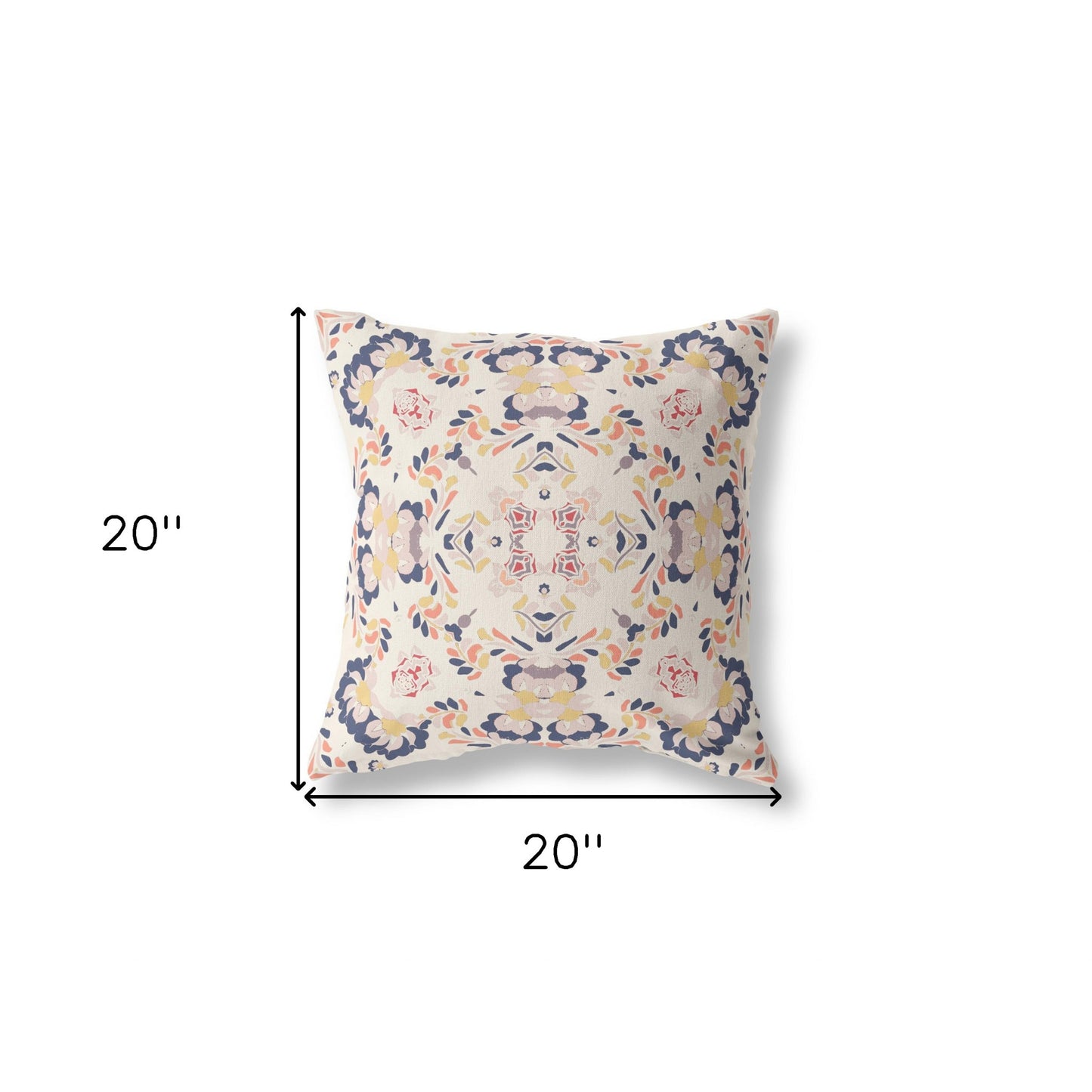 18" X 18" White And Blue Broadcloth Floral Throw Pillow