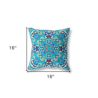 16" X 16" Blue Broadcloth Floral Throw Pillow