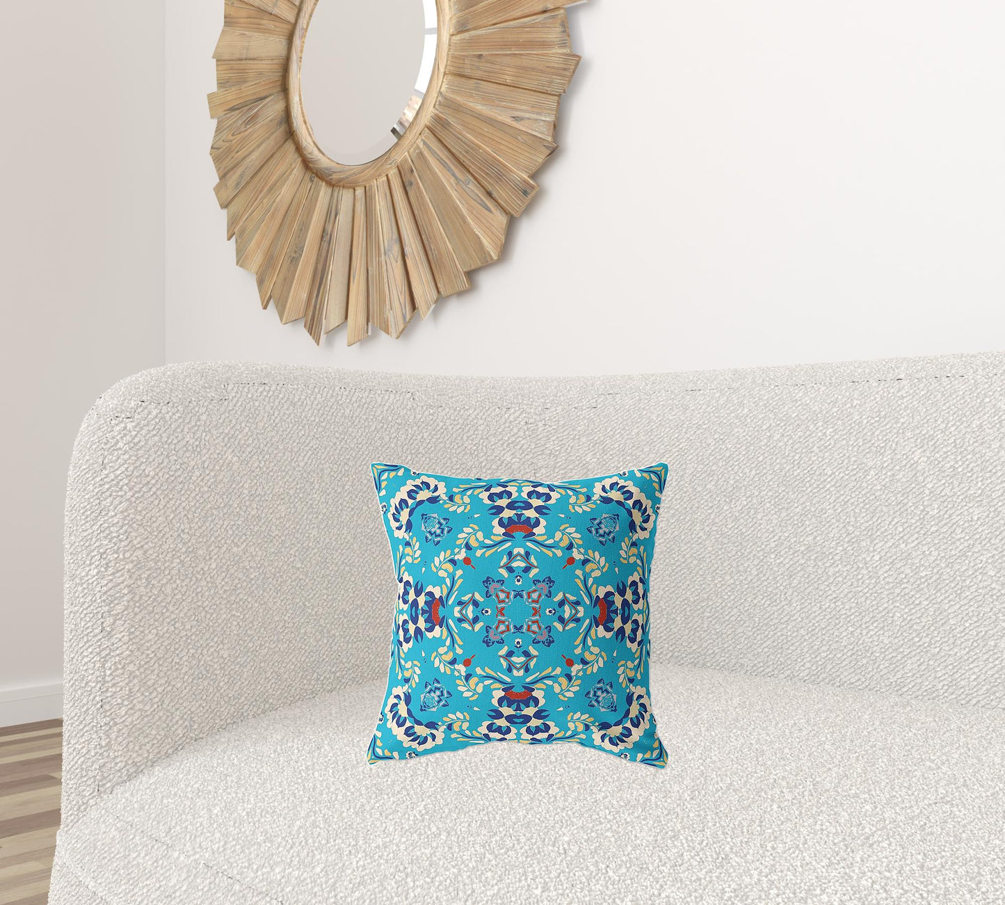 16" X 16" Blue Broadcloth Floral Throw Pillow