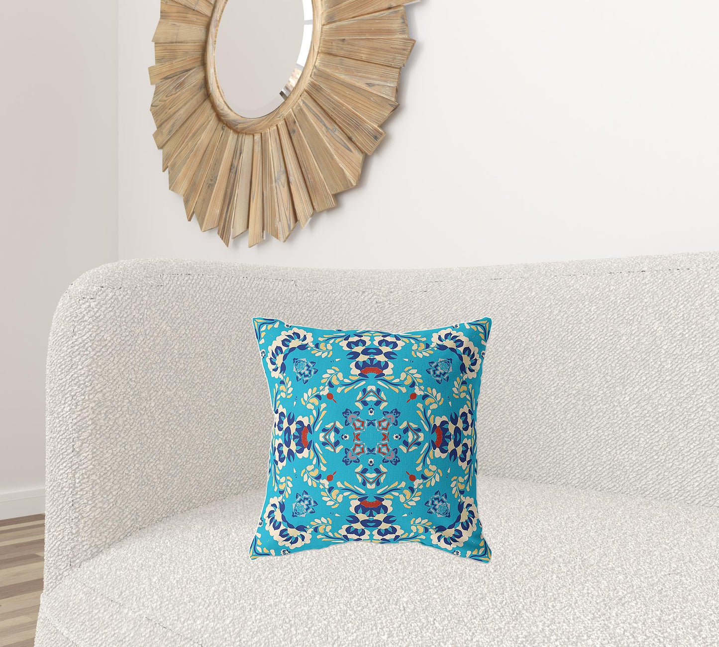 18" X 18" Blue Broadcloth Floral Throw Pillow