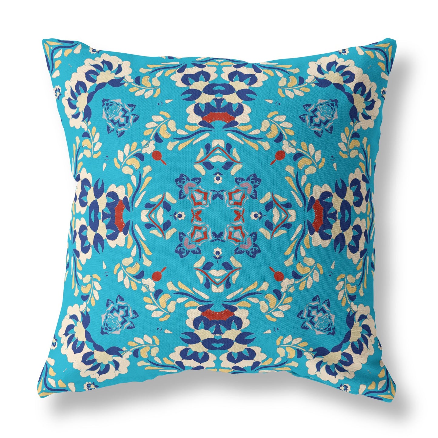 18" X 18" Blue Broadcloth Floral Throw Pillow