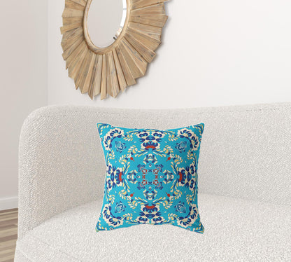 18" X 18" Blue Broadcloth Floral Throw Pillow