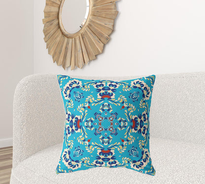 18" X 18" Blue Broadcloth Floral Throw Pillow