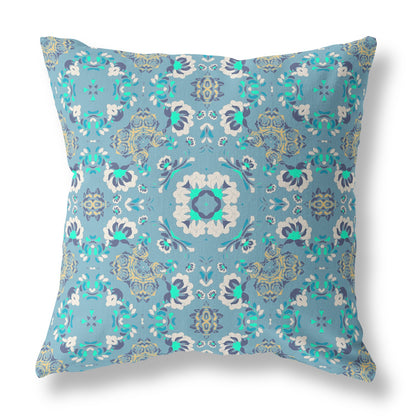 16" X 16" Light Blue Broadcloth Floral Throw Pillow