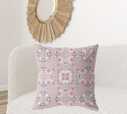 18" X 18" Muted Pink Broadcloth Floral Throw Pillow