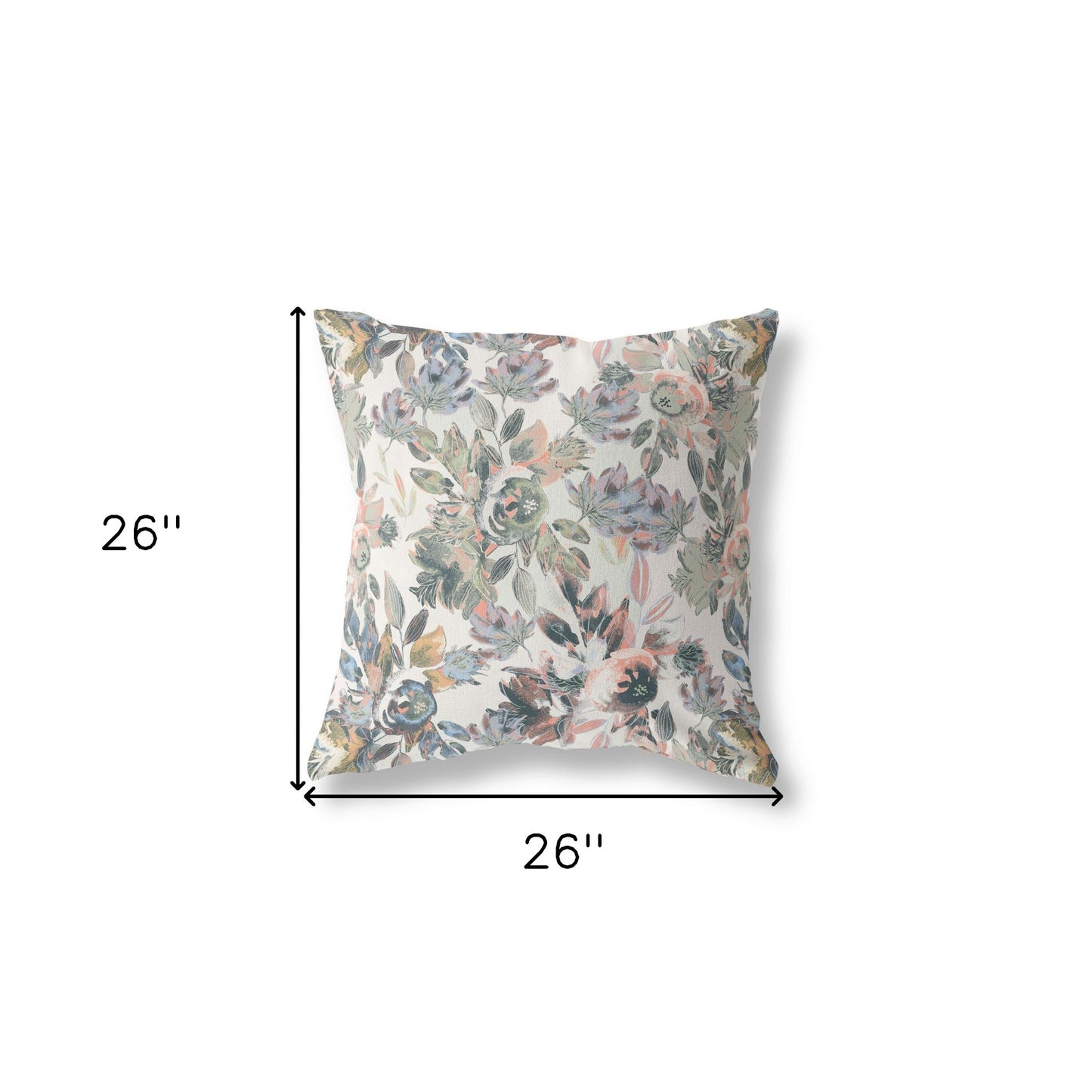 18" X 18" White, Pink And Grey Broadcloth Floral Throw Pillow