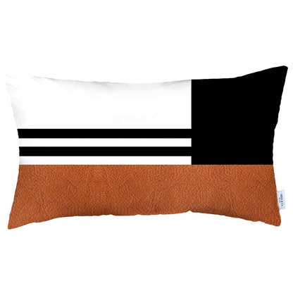 12" X 20" Brown And Black Striped Zippered Handmade Polyester Lumbar Pillow Cover FurniFindUSA