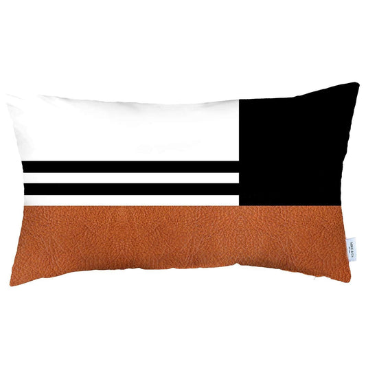 12" X 20" Brown And Black Striped Zippered Handmade Polyester Lumbar Pillow Cover FurniFindUSA