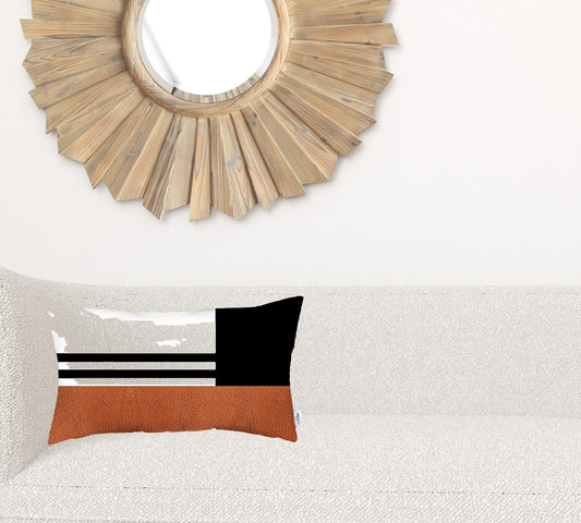 12" X 20" Brown And Black Striped Zippered Handmade Polyester Lumbar Pillow Cover FurniFindUSA