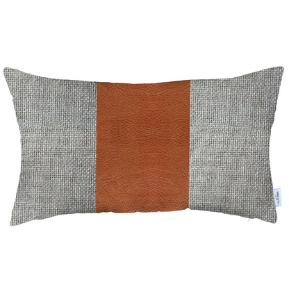 12" X 20" Grey And Brown Geometric Zippered Handmade Polyester Lumbar Pillow Cover FurniFindUSA