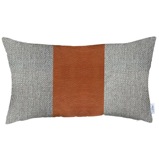12" X 20" Grey And Brown Geometric Zippered Handmade Polyester Lumbar Pillow Cover FurniFindUSA