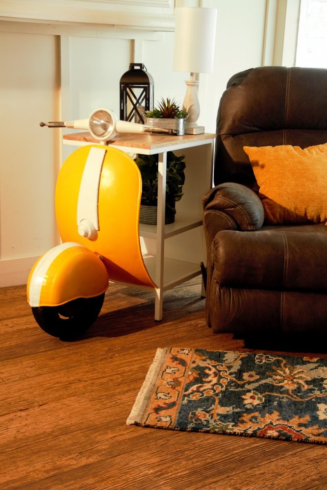 Yellow Wood And Metal Mini Scooter End or Side Table HomeRoots