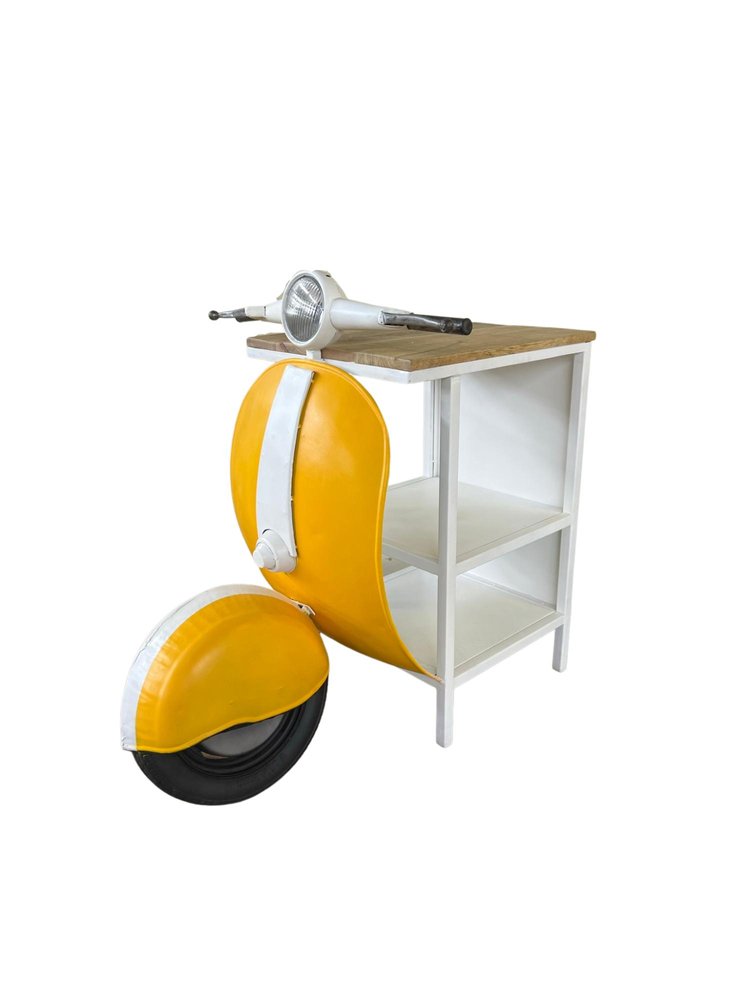 Yellow Wood And Metal Mini Scooter End or Side Table HomeRoots