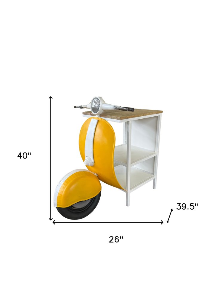 Yellow Wood And Metal Mini Scooter End or Side Table HomeRoots