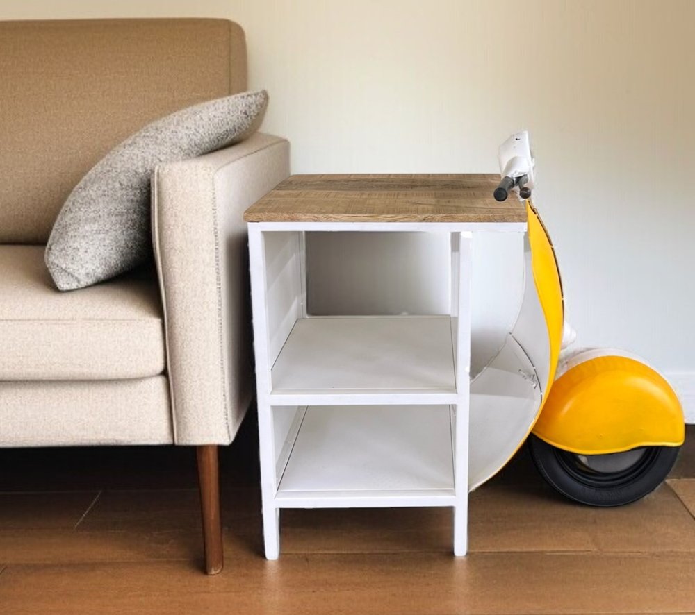 Yellow Wood And Metal Mini Scooter End or Side Table HomeRoots