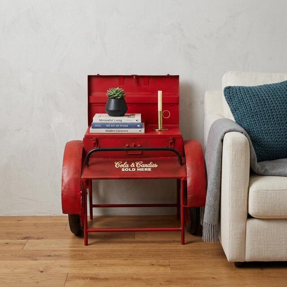 Retro Red Metal Delivery Box Accent Side Table HomeRoots
