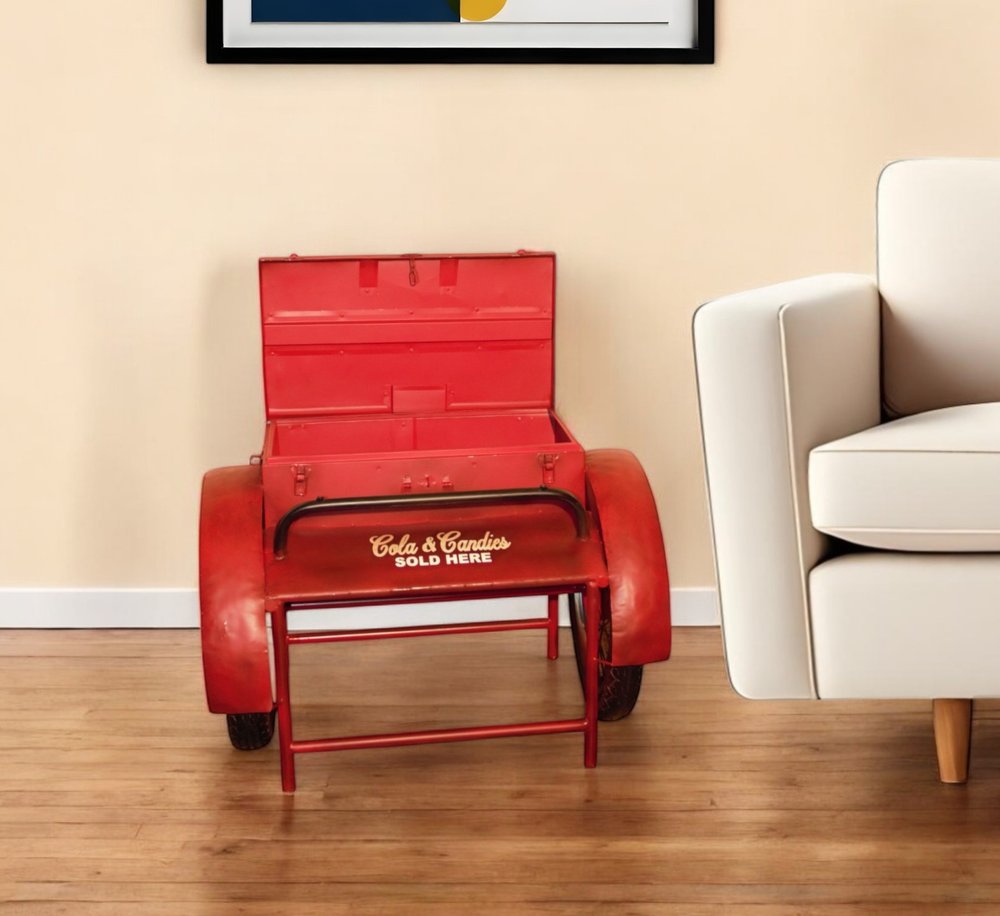 Retro Red Metal Delivery Box Accent Side Table HomeRoots