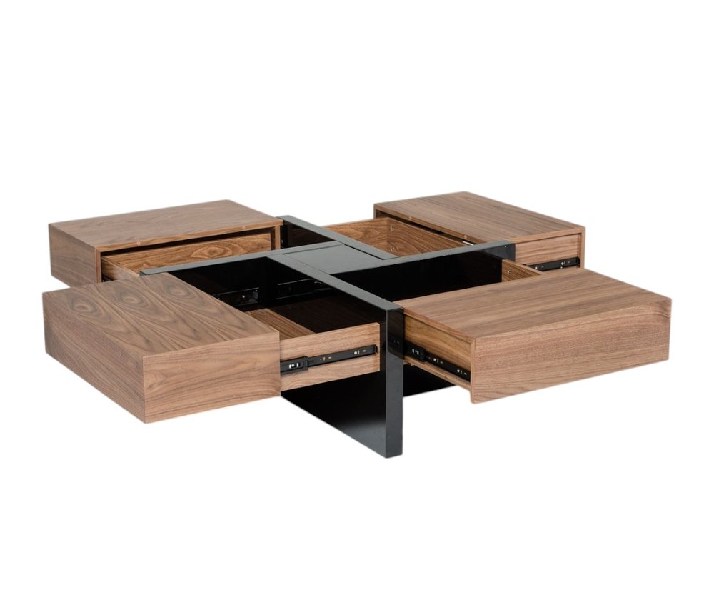 39" Brown and Black Wood Square Solid Coffee Table With Four Drawers HomeRoots