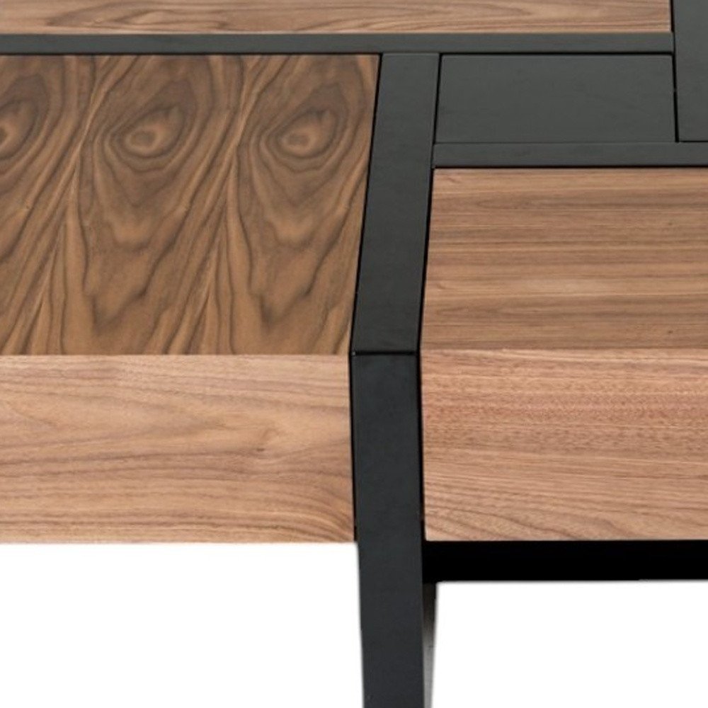 39" Brown and Black Wood Square Solid Coffee Table With Four Drawers HomeRoots