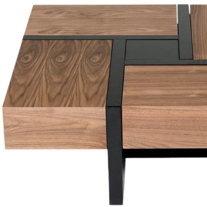 39" Brown and Black Wood Square Solid Coffee Table With Four Drawers HomeRoots