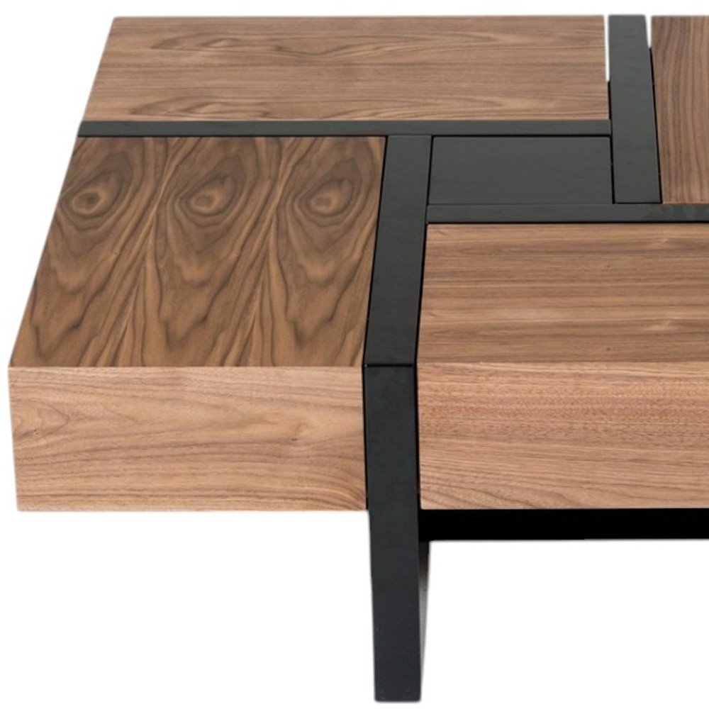 39" Brown and Black Wood Square Solid Coffee Table With Four Drawers HomeRoots
