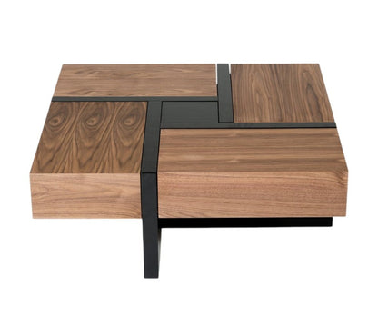 39" Brown and Black Wood Square Solid Coffee Table With Four Drawers HomeRoots
