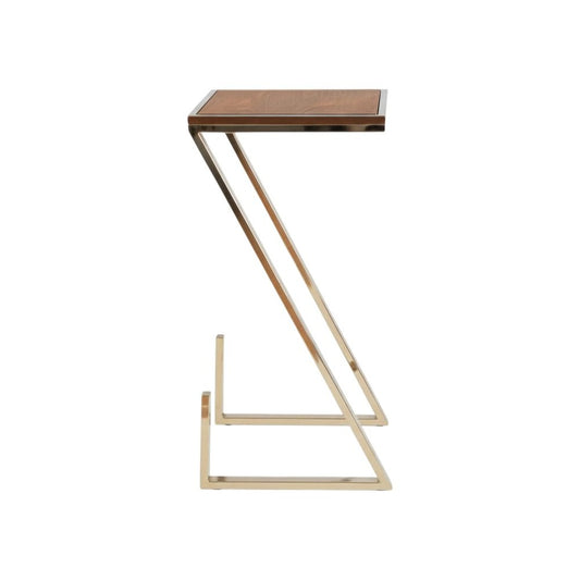 Stylish Asymmetrical Wood and Metal Z shaped Side Table HomeRoots