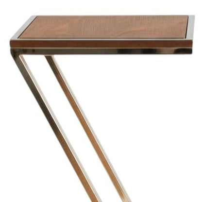 Stylish Asymmetrical Wood and Metal Z shaped Side Table HomeRoots