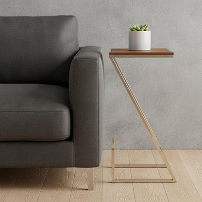 Stylish Asymmetrical Wood and Metal Z shaped Side Table HomeRoots