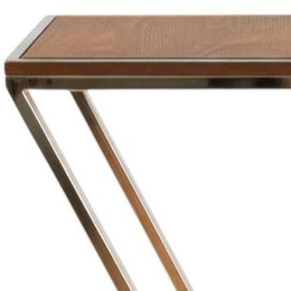 Stylish Asymmetrical Wood and Metal Z shaped Side Table HomeRoots