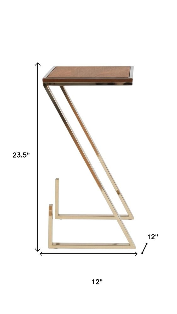 Stylish Asymmetrical Wood and Metal Z shaped Side Table HomeRoots