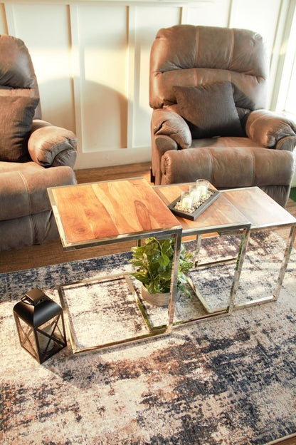 Set of Three Stylish Wood and Metal C Shaped Nesting End Tables HomeRoots