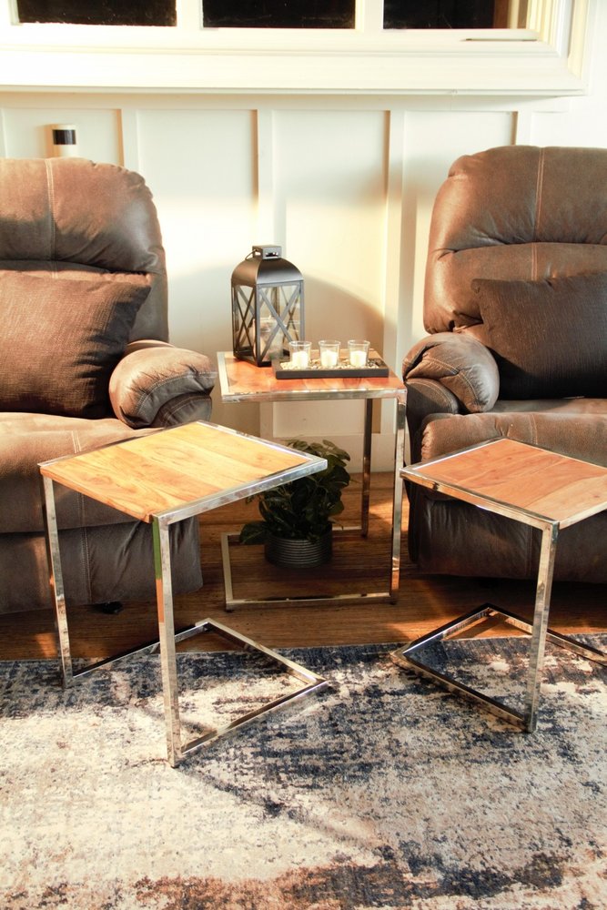 Set of Three Stylish Wood and Metal C Shaped Nesting End Tables HomeRoots