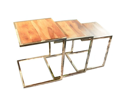 Set of Three Stylish Wood and Metal C Shaped Nesting End Tables HomeRoots
