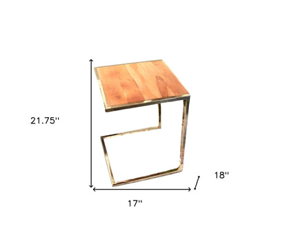 Set of Three Stylish Wood and Metal C Shaped Nesting End Tables