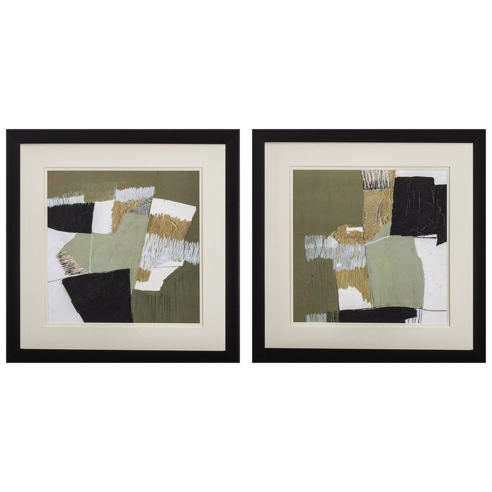 Set Of Two Olive Black Gold Wall Art