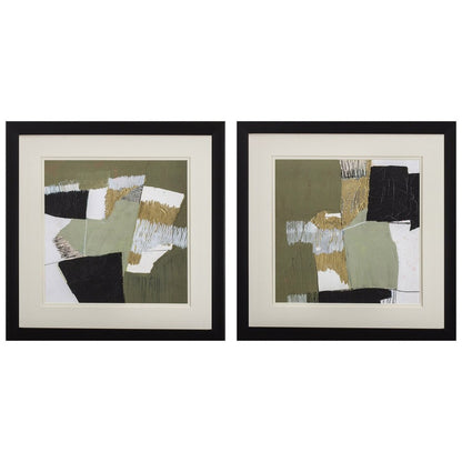 Set Of Two Olive Black Gold Wall Art