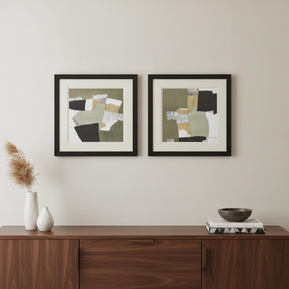 Set Of Two Olive Black Gold Wall Art