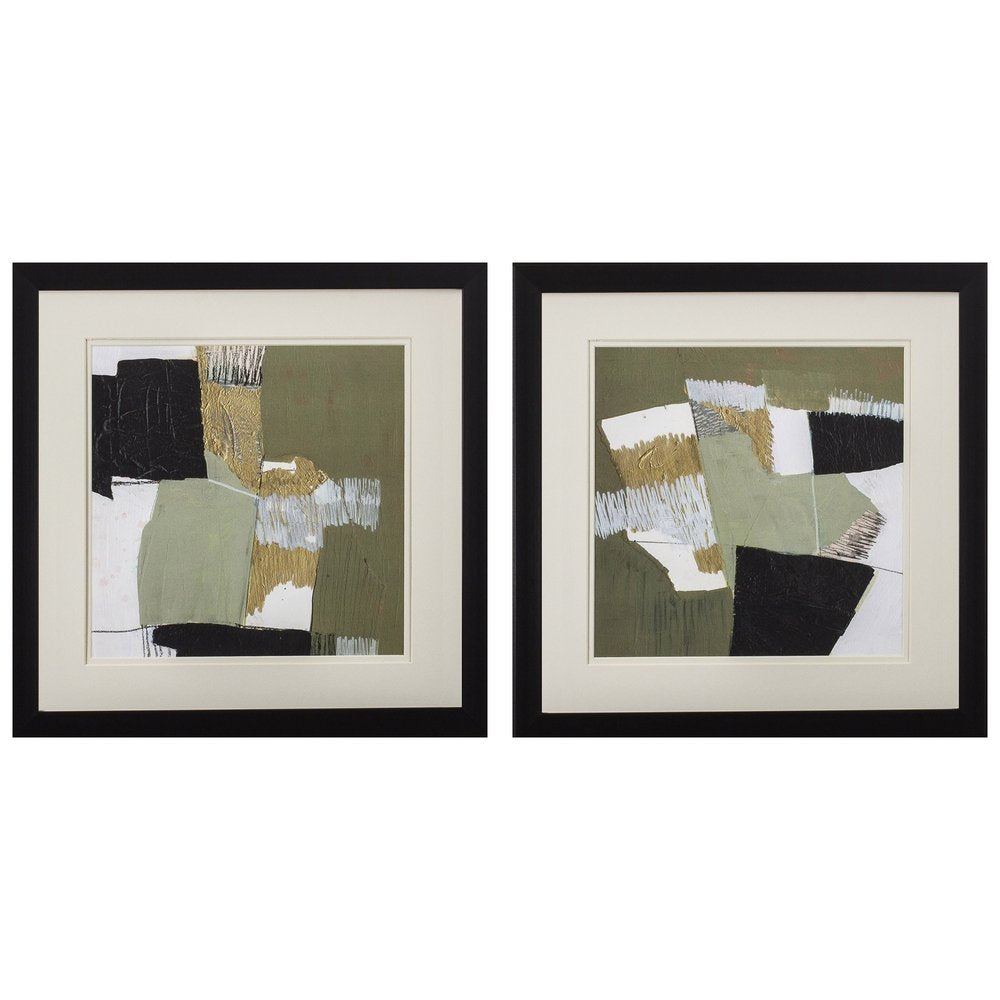 Set Of Two Olive Black Gold Wall Art