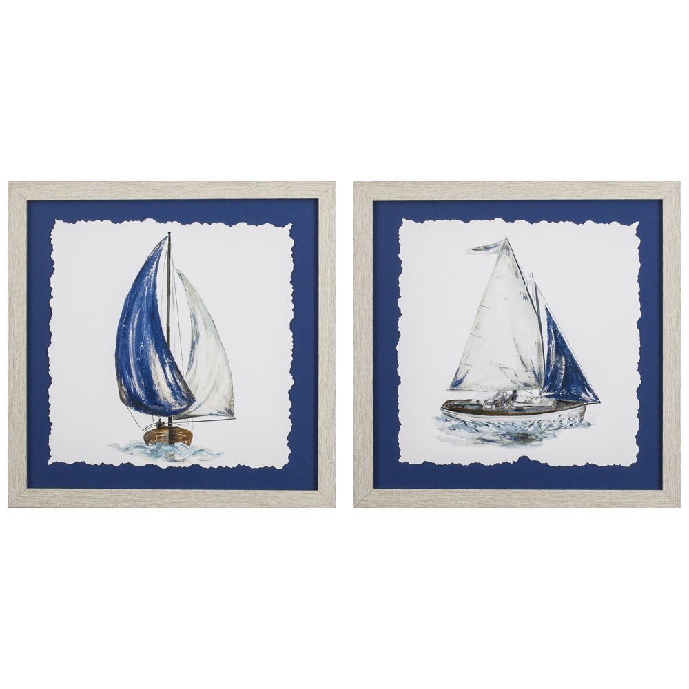 Set Of Two Navy Sail Hand Painted White Framed Wall Art HomeRoots