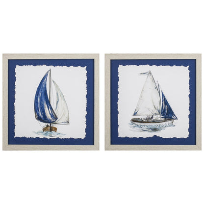 Set Of Two Navy Sail Hand Painted White Framed Wall Art HomeRoots