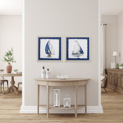 Set Of Two Navy Sail Hand Painted White Framed Wall Art HomeRoots