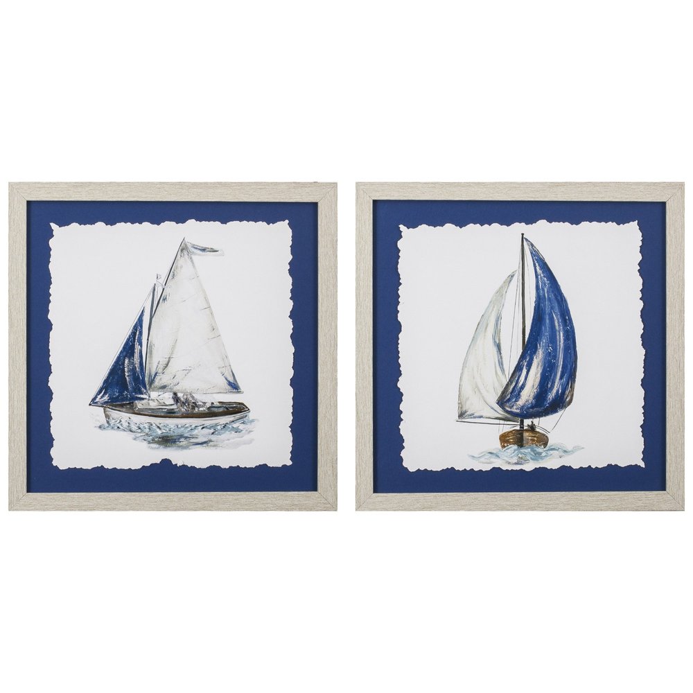 Set Of Two Navy Sail Hand Painted White Framed Wall Art HomeRoots