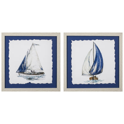 Set Of Two Navy Sail Hand Painted White Framed Wall Art HomeRoots